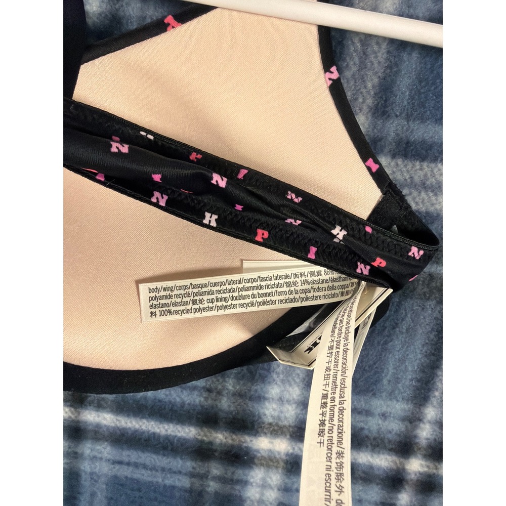 Victoria's Secret PINK Wear Everywhere T-Shirt Push Up Bra Black Logo 34C 7A6A - Picture 5 of 6